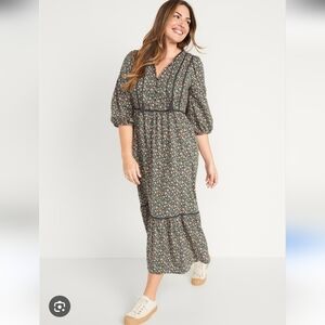 Old Navy Black Floral All-Day Maxi Swing Dress Size 4X